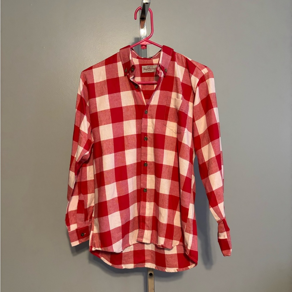 Royal Knight Red Plaid Boys Flannel Size 16 100% Cotton Long Sleeve Button